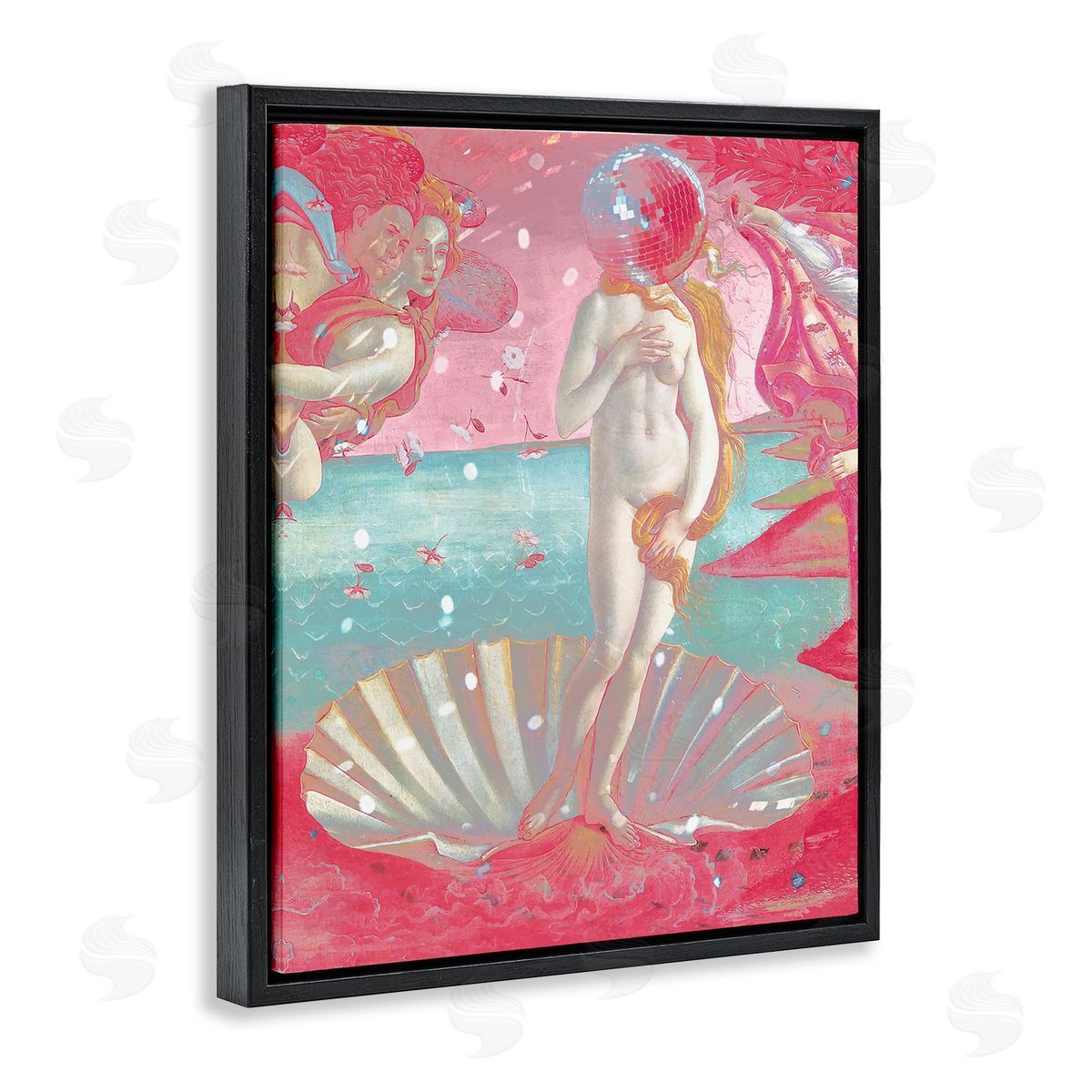 Chromatic Disco Venus & Clamshell Black Floating Frame Canvas Wall Art, Home Decor by Stupell Studio