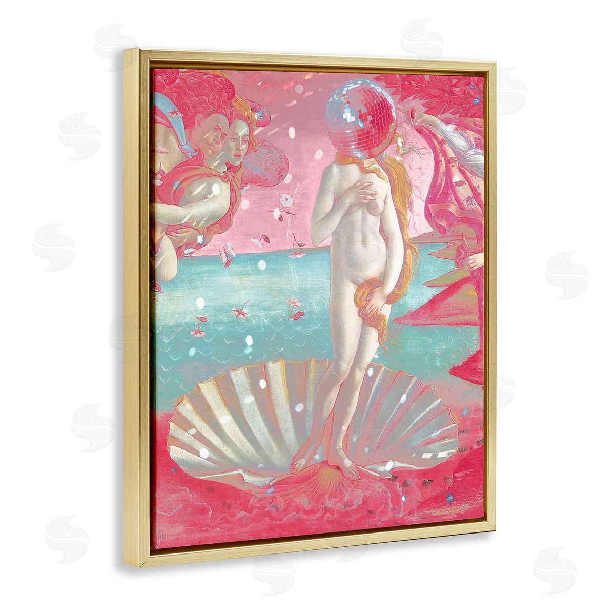 Chromatic Disco Venus & Clamshell Gold Floating Frame Canvas Wall Art, Home Decor by Stupell Studio