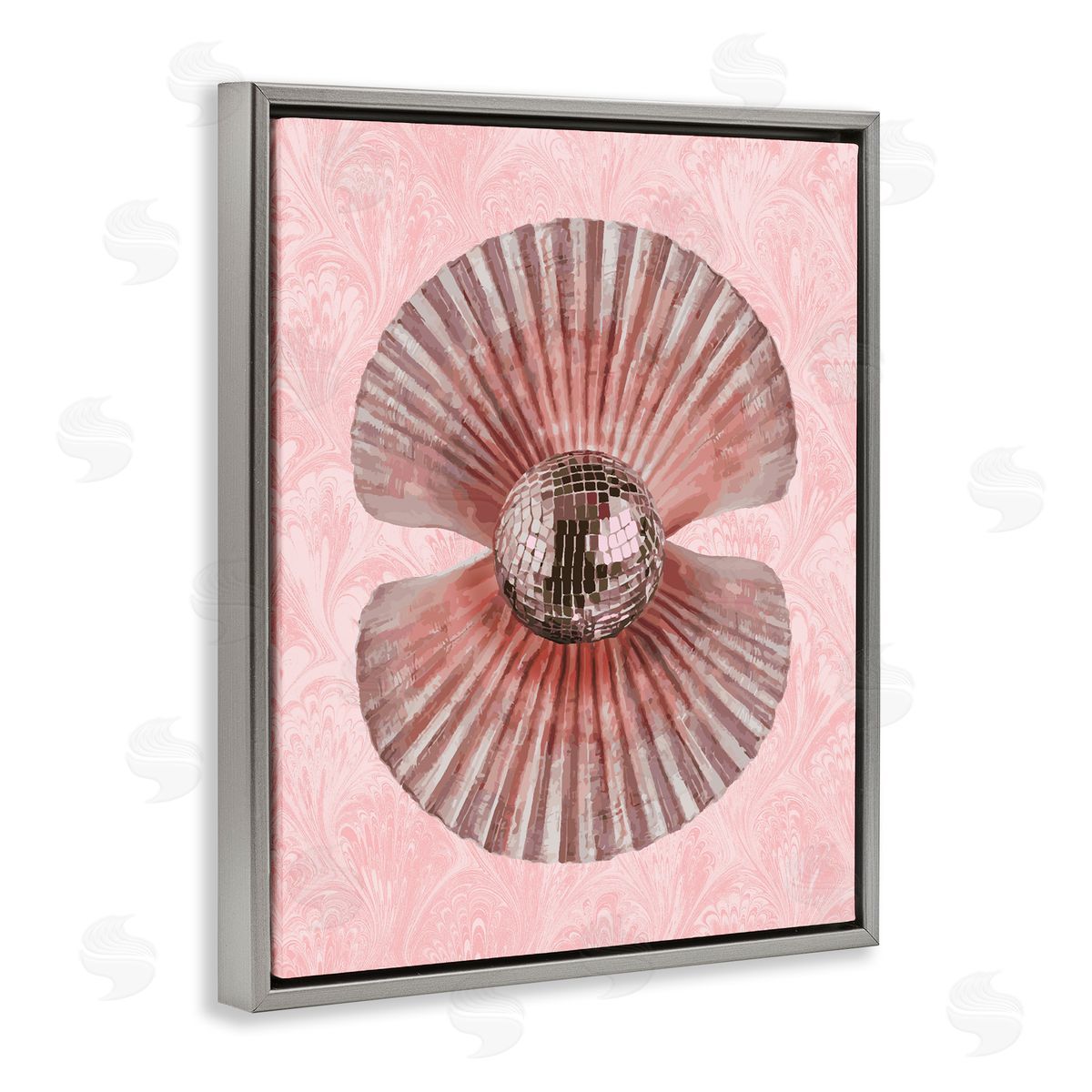 Disco Ball Clam Pearl Grey Floating Frame Canvas Wall Art, Home Decor by Stupell Studio