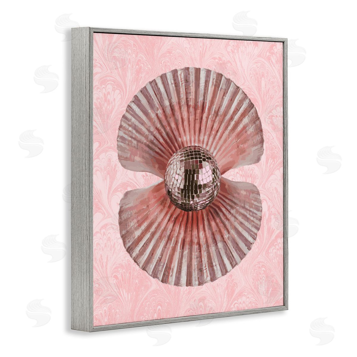 Disco Ball Clam Pearl Grey Frame Print Wall Art, Home Decor by Stupell Studio