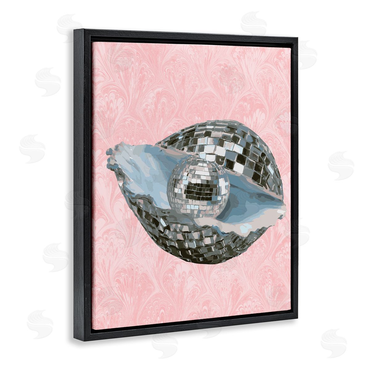 Disco Oyster on Pink Black Floating Frame Canvas Wall Art, Home Decor by Stupell Studio