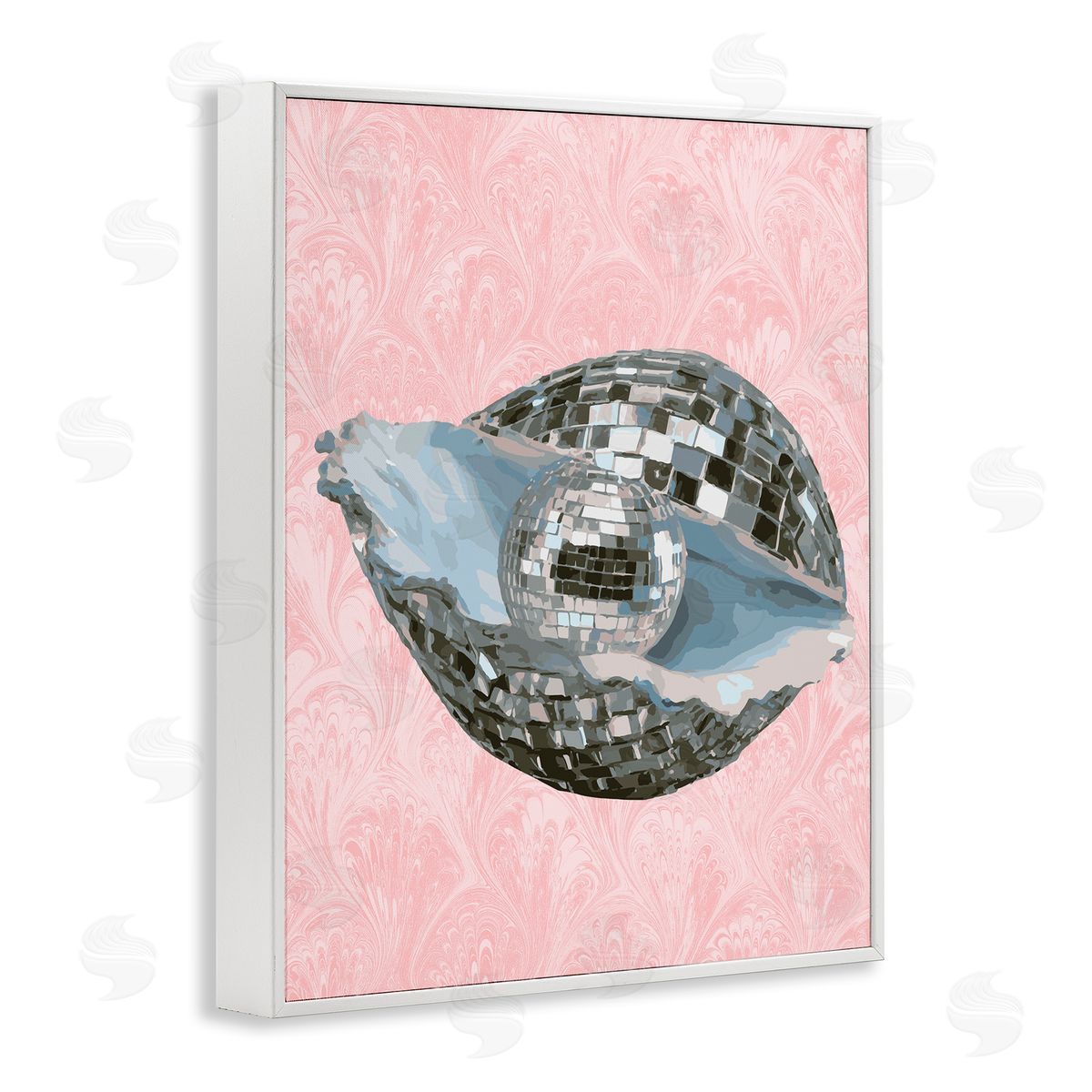 Disco Oyster on Pink White Frame Print Wall Art, Home Decor by Stupell Studio