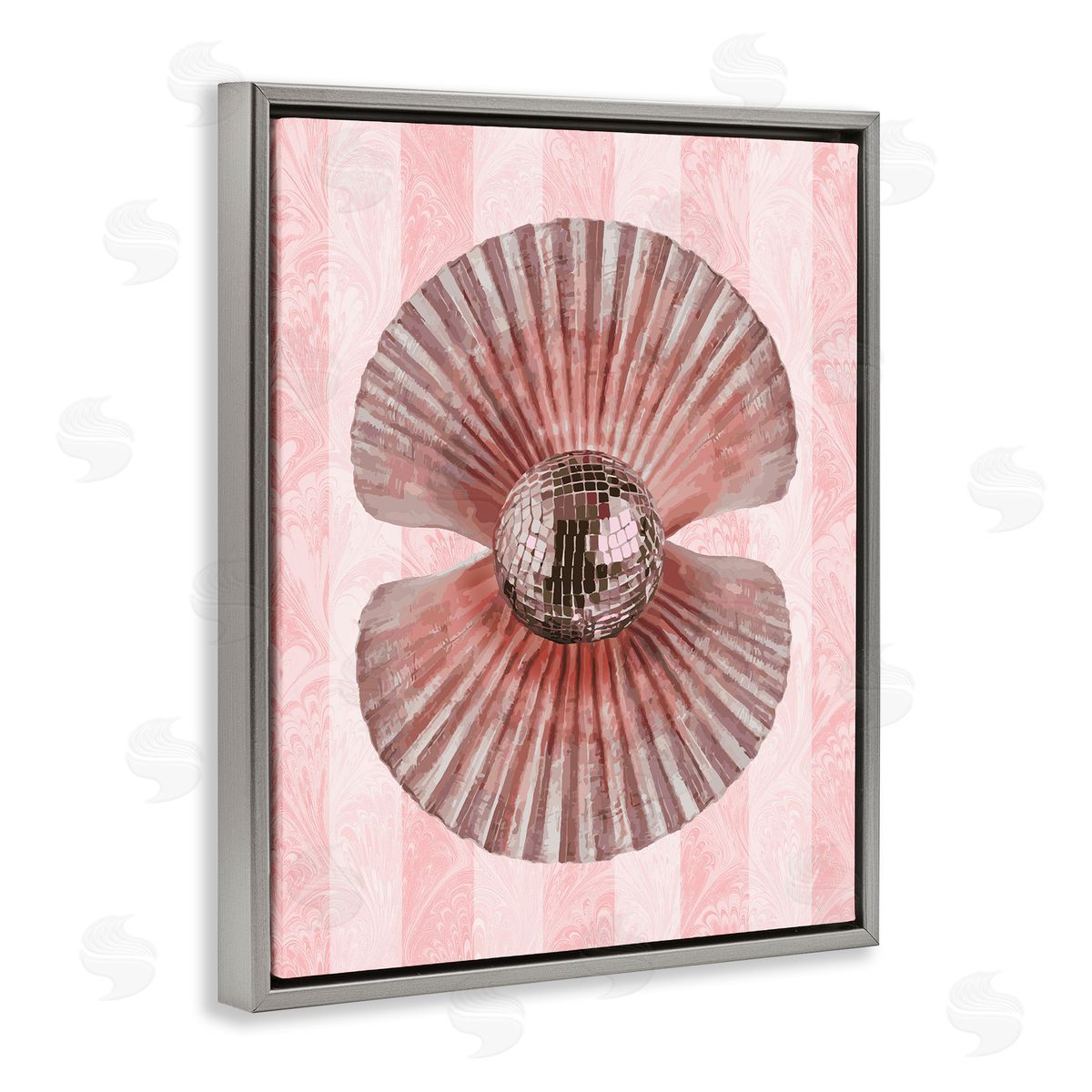 Disco Pearl in Clam Shell Grey Floating Frame Canvas Wall Art, Home Decor by Stupell Studio