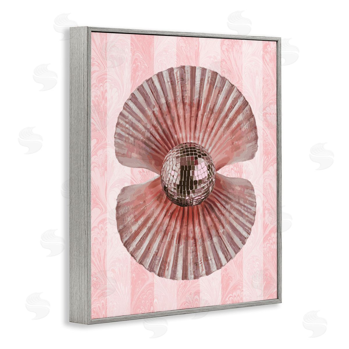 Disco Pearl in Clam Shell Grey Frame Print Wall Art, Home Decor by Stupell Studio