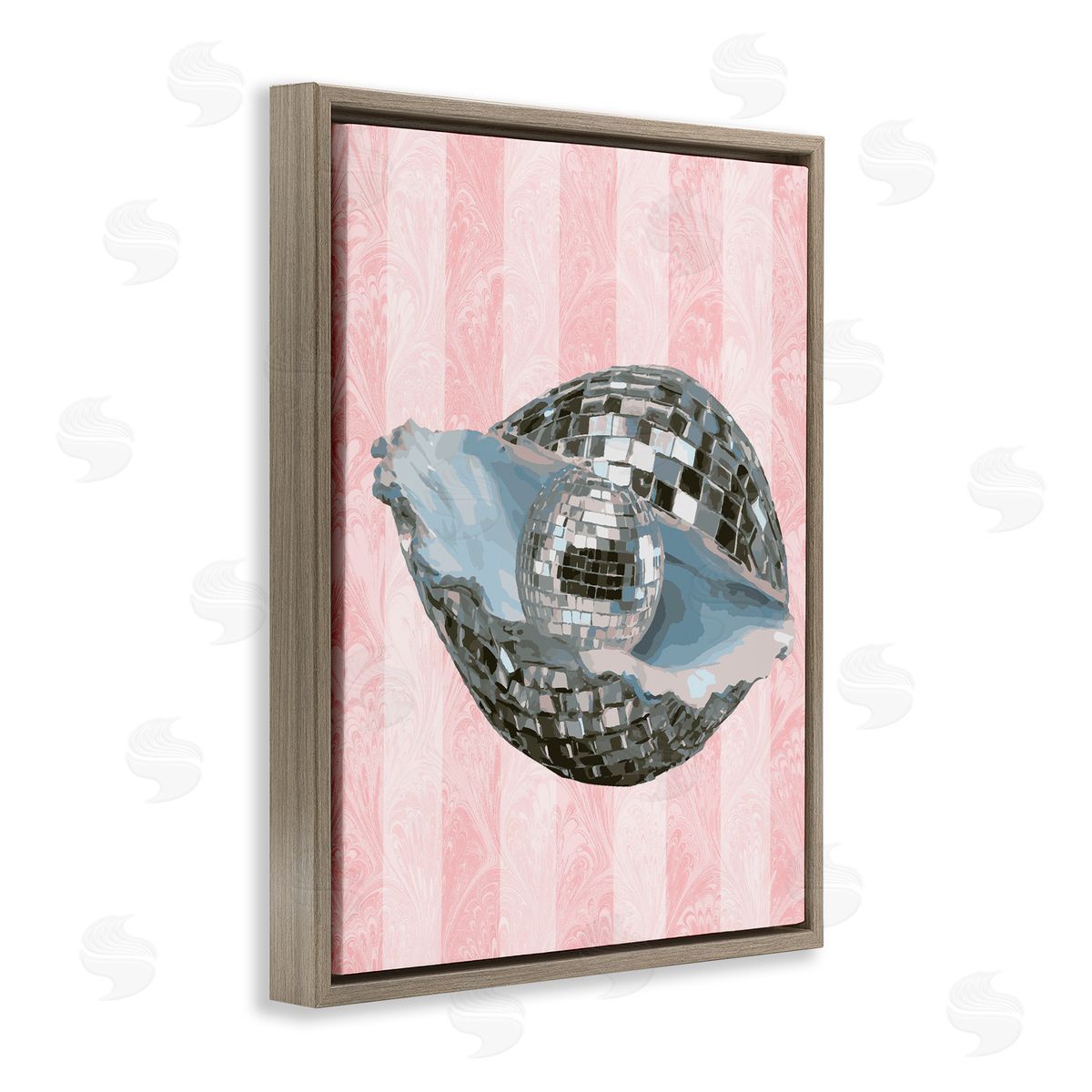 Disco Oyster on Stripes Brown Floating Frame Canvas Wall Art, Home Decor by Stupell Studio