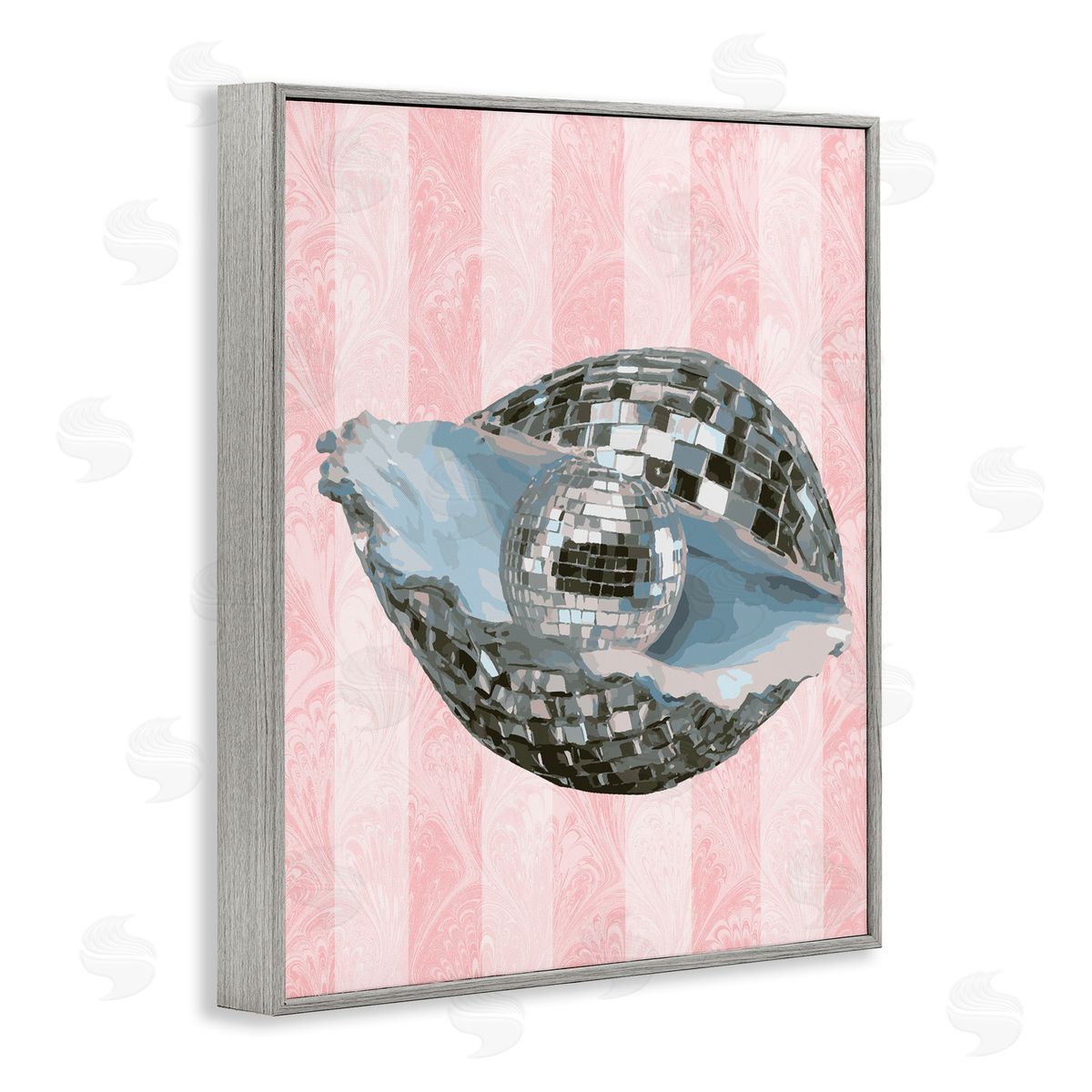 Disco Oyster on Stripes Grey Frame Print Wall Art, Home Decor by Stupell Studio