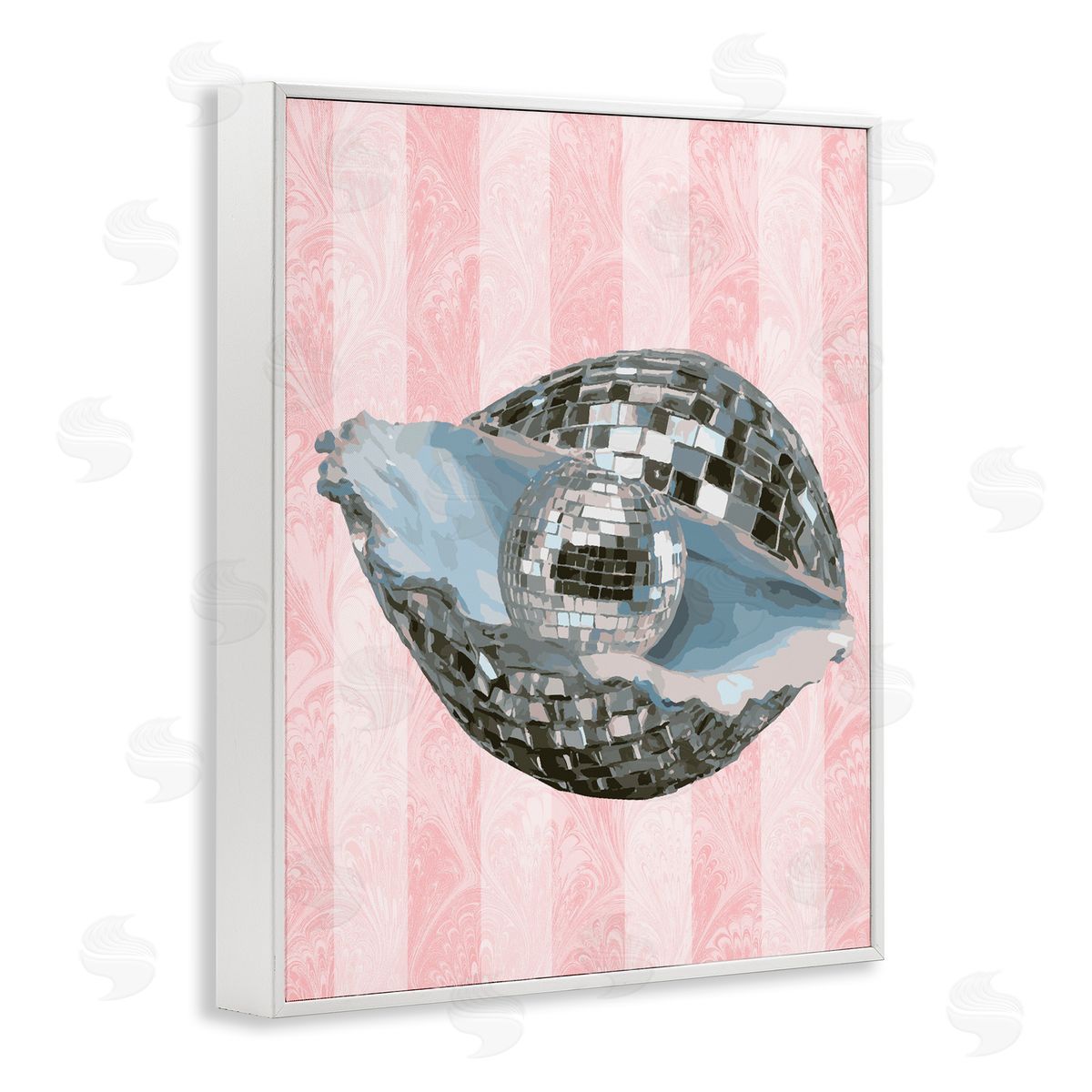 Disco Oyster on Stripes White Frame Print Wall Art, Home Decor by Stupell Studio
