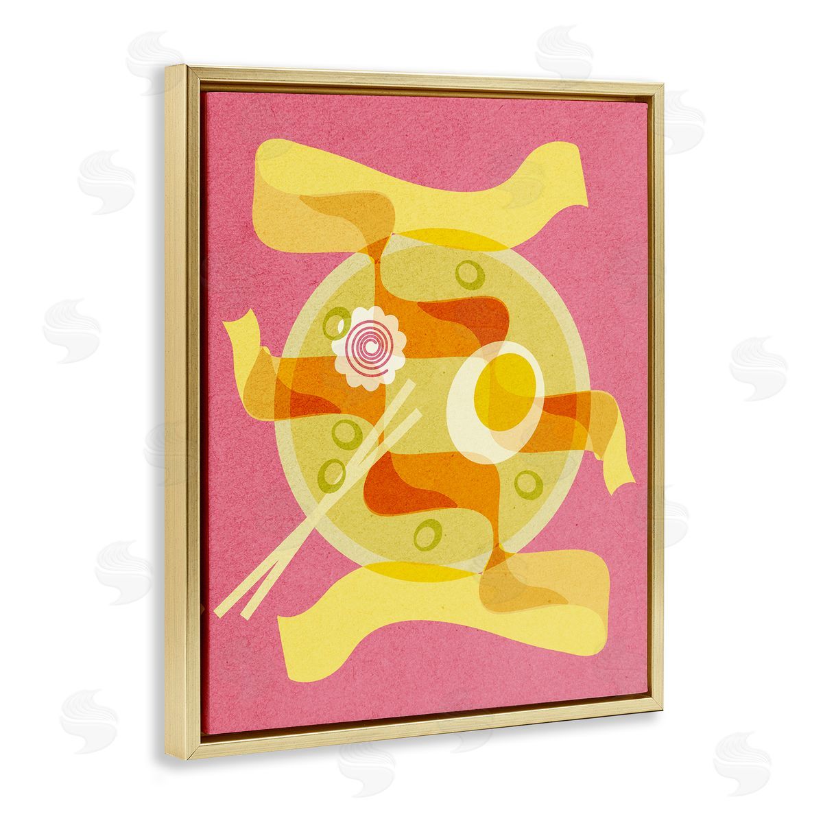 Retro Mod Ramen Bowl Gold Floating Frame Canvas Wall Art, Home Decor by Stupell Studio
