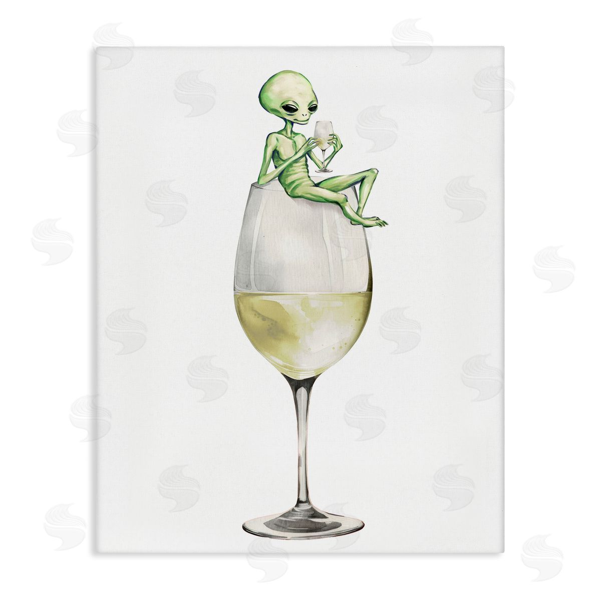 Alien Perched on Champagne Glass Canvas Wall Art, Home Decor by Stupell Studio