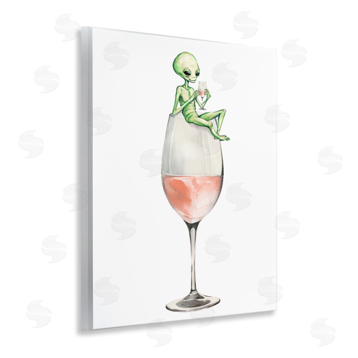 Lounging Alien on Wine Glass Wood Plaque Wall Art, Home Decor by Stupell Studio
