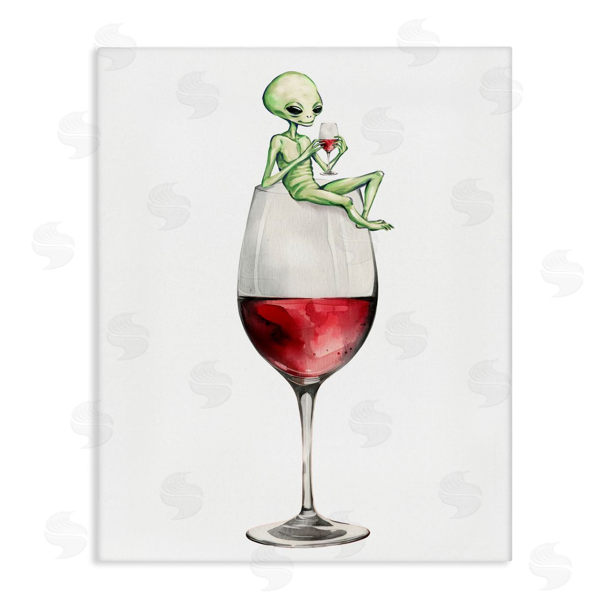 Alien Perched on Wine Glass Canvas Wall Art, Home Decor by Stupell Studio