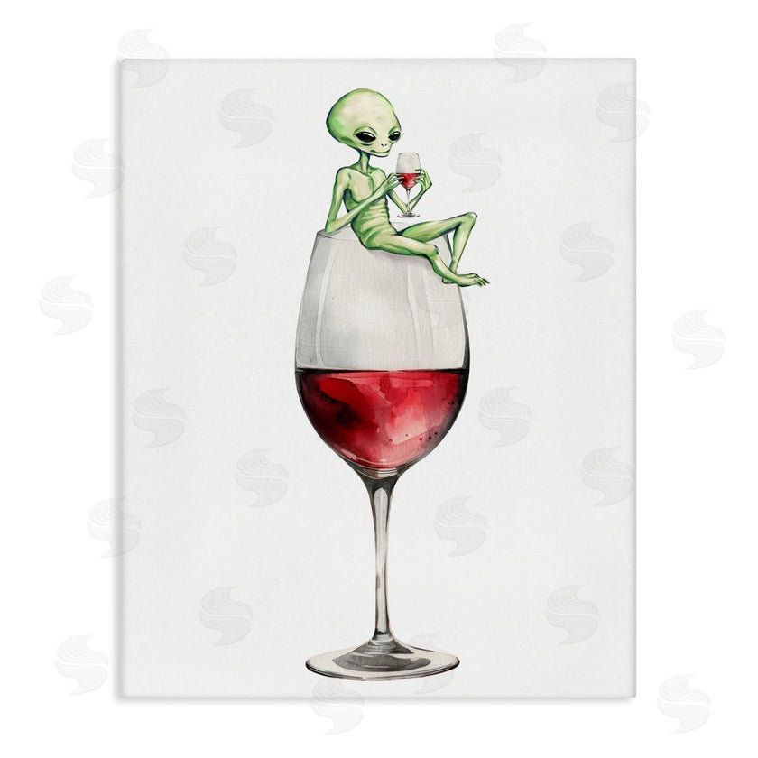 Stupell Studio | Alien Perched on Wine Glass