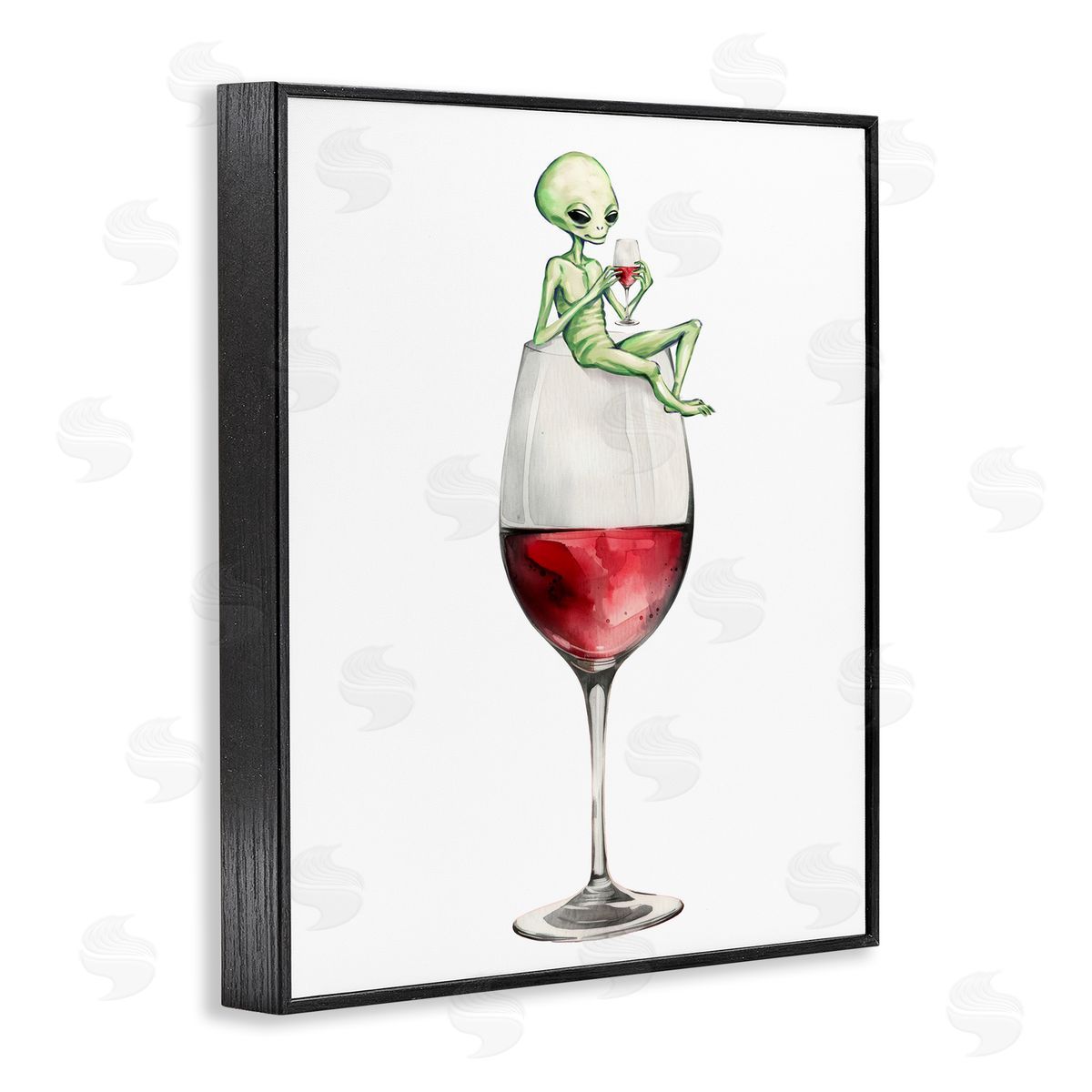 Alien Perched on Wine Glass Black Frame Print Wall Art, Home Decor by Stupell Studio