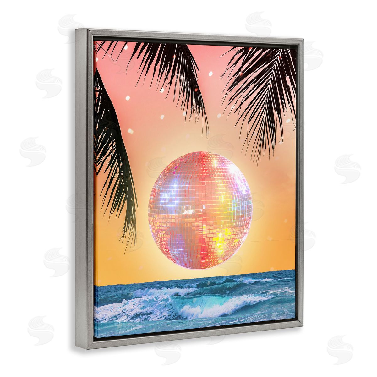Tropical Disco Sunset Grey Floating Frame Canvas Wall Art, Home Decor by Stupell Studio