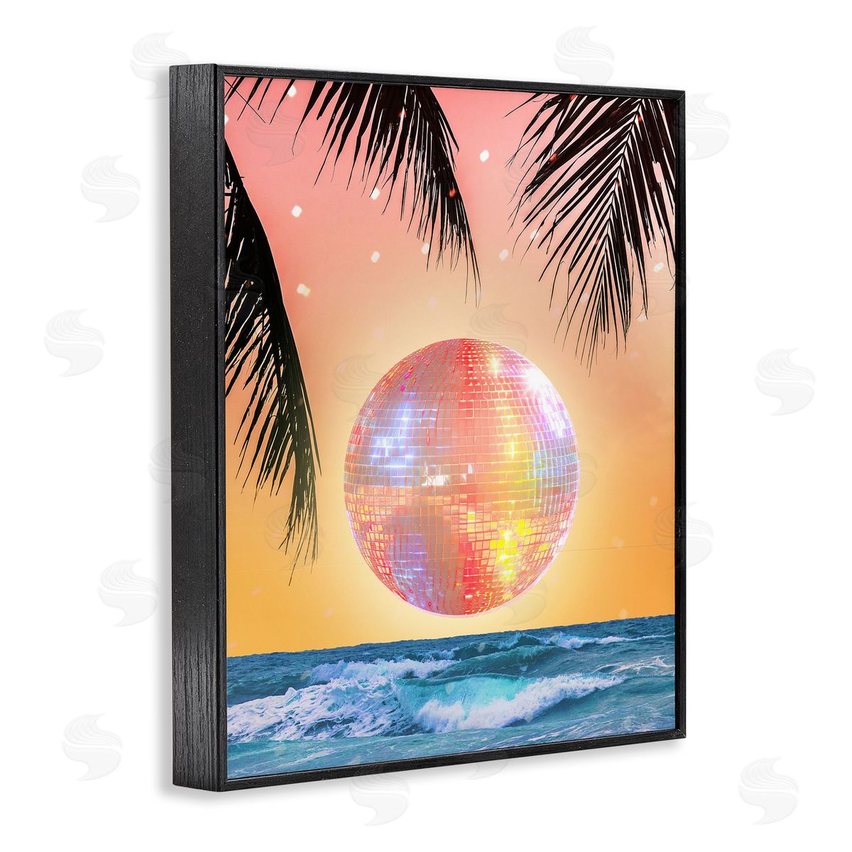 Tropical Disco Sunset Black Frame Print Wall Art, Home Decor by Stupell Studio