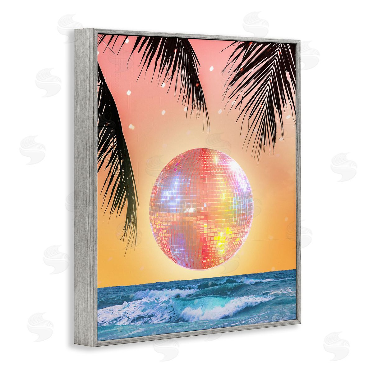 Tropical Disco Sunset Grey Frame Print Wall Art, Home Decor by Stupell Studio