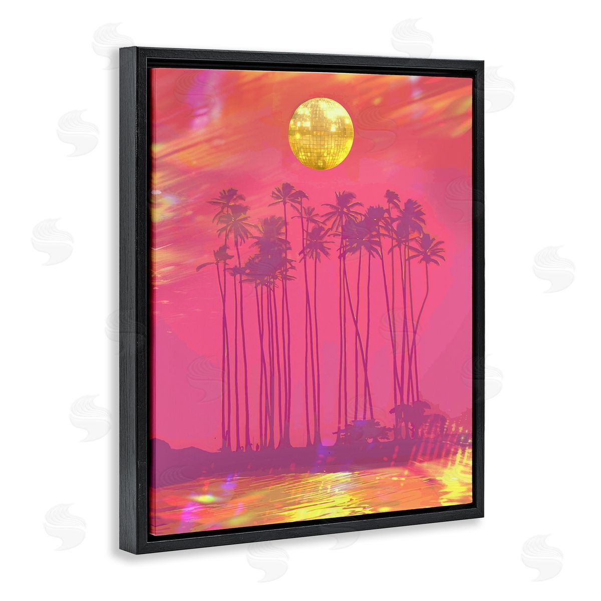 Disco Over Tropical Palms Black Floating Frame Canvas Wall Art, Home Decor by Stupell Studio