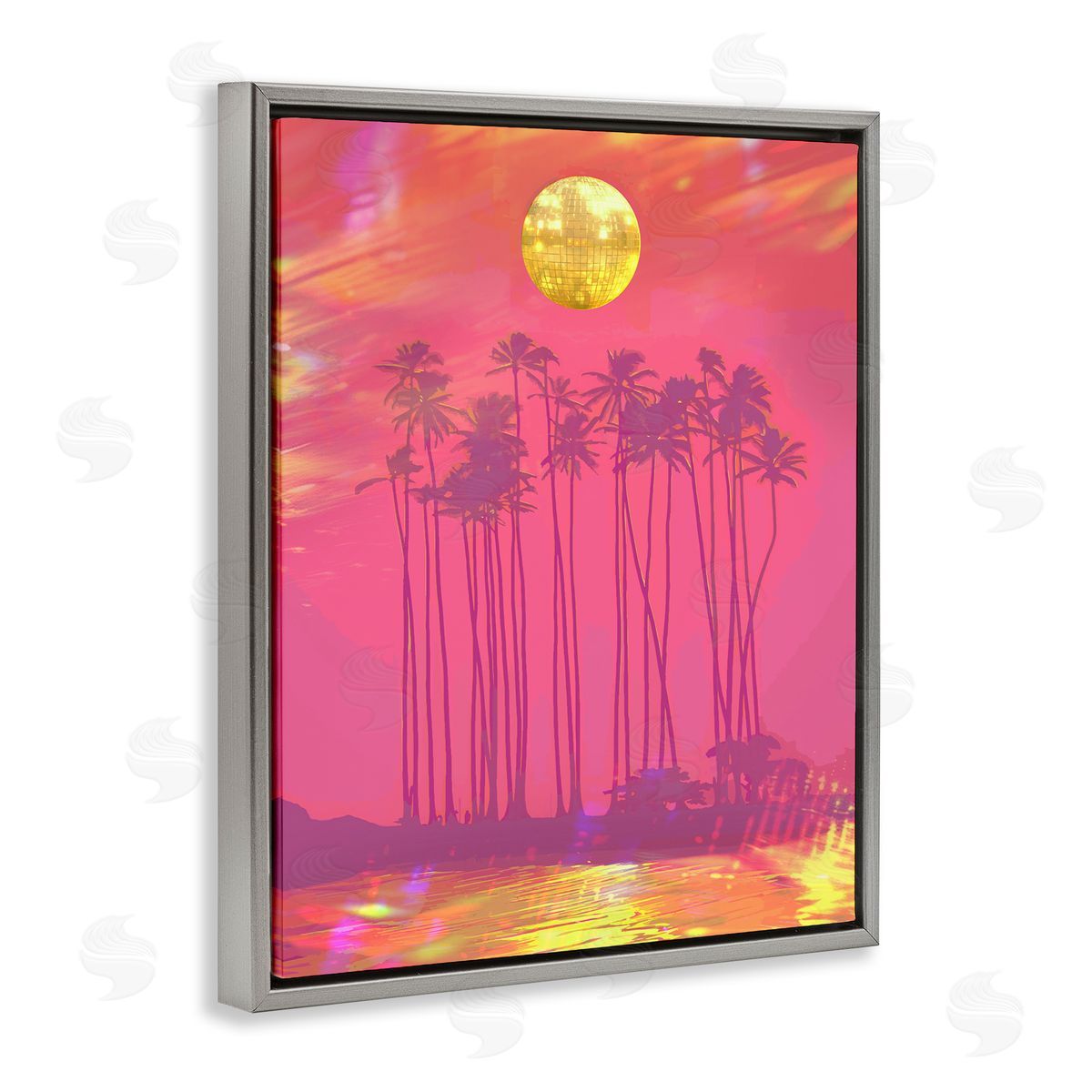 Disco Over Tropical Palms Grey Floating Frame Canvas Wall Art, Home Decor by Stupell Studio
