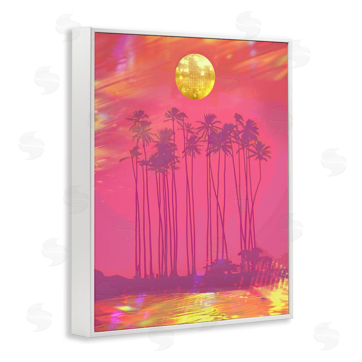 Disco Over Tropical Palms White Frame Print Wall Art, Home Decor by Stupell Studio