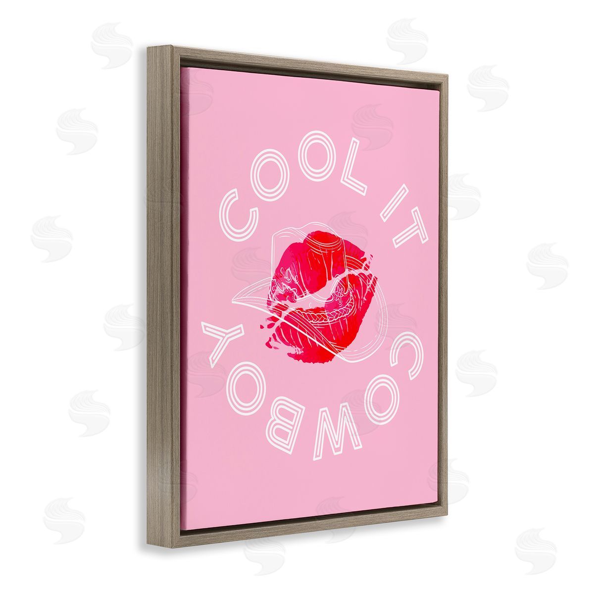 Cool It Cowboy with Kiss Brown Floating Frame Canvas Wall Art, Home Decor by Stupell Studio