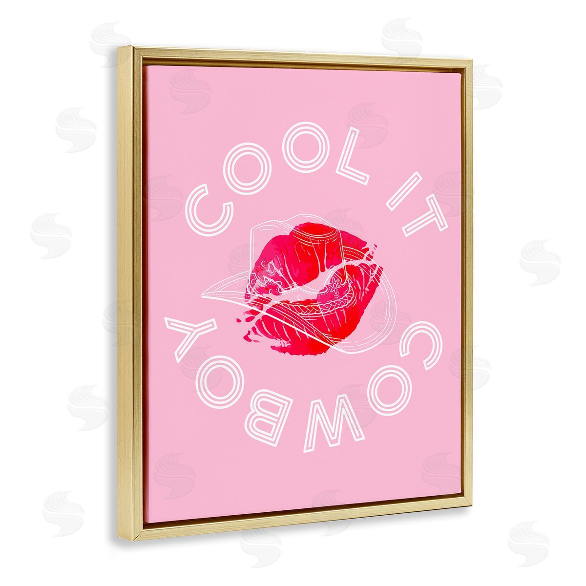 Cool It Cowboy with Kiss Gold Floating Frame Canvas Wall Art, Home Decor by Stupell Studio
