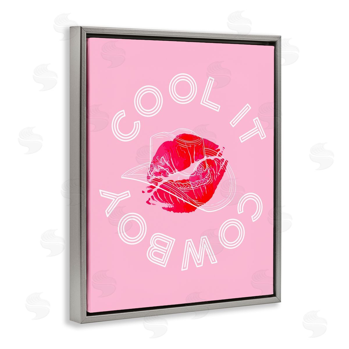 Cool It Cowboy with Kiss Grey Floating Frame Canvas Wall Art, Home Decor by Stupell Studio