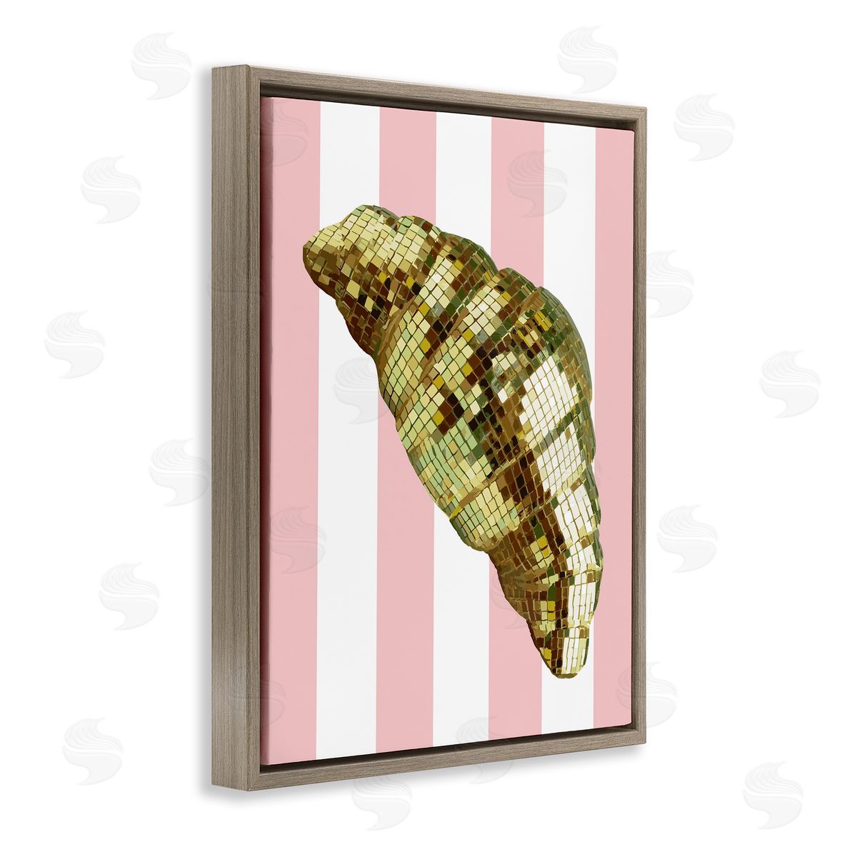 Disco Croissant & Pink Stripes Brown Floating Frame Canvas Wall Art, Home Decor by Stupell Studio