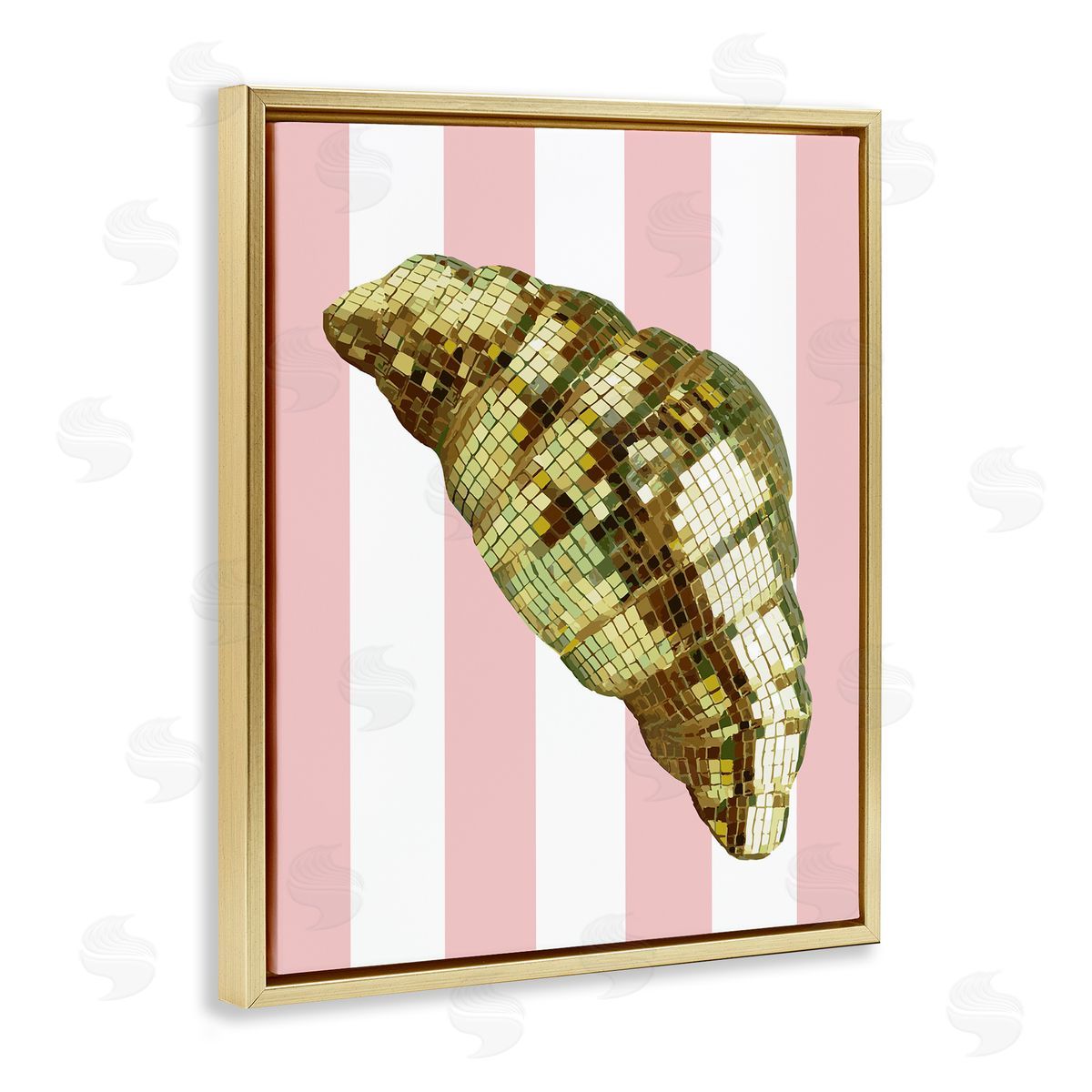 Disco Croissant & Pink Stripes Gold Floating Frame Canvas Wall Art, Home Decor by Stupell Studio