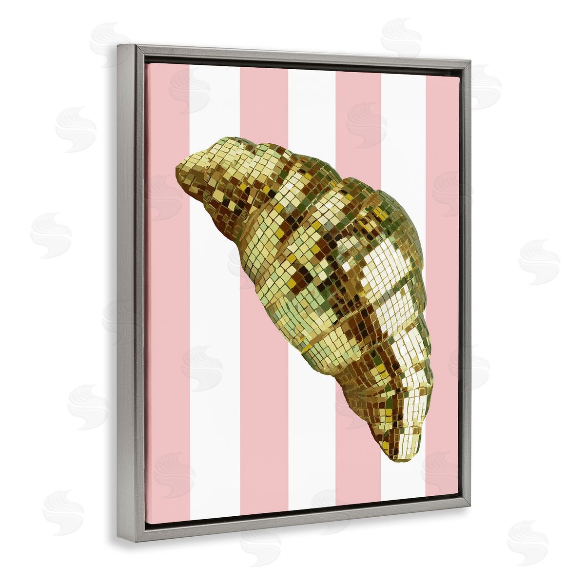 Disco Croissant & Pink Stripes Grey Floating Frame Canvas Wall Art, Home Decor by Stupell Studio