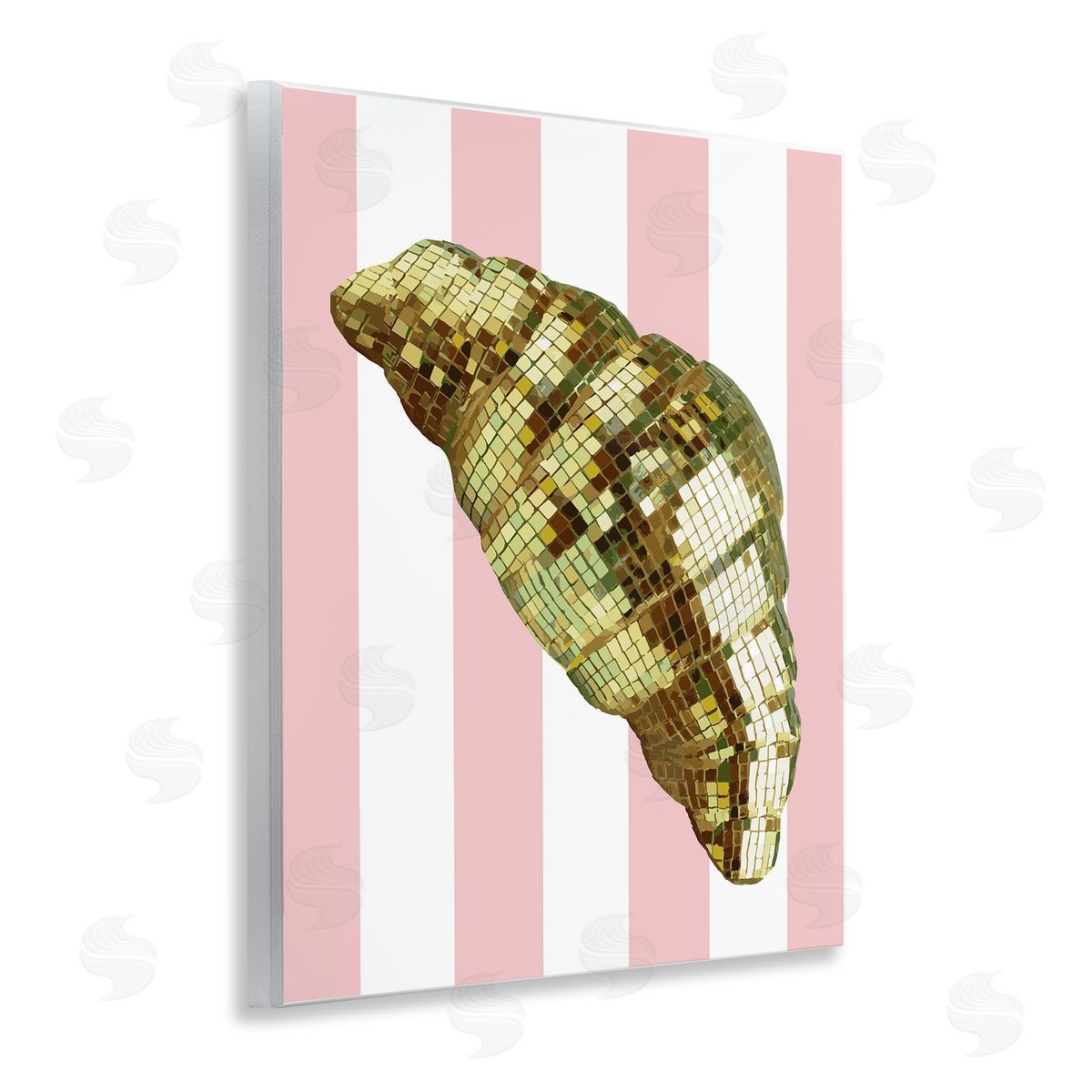 Disco Croissant & Pink Stripes Wood Plaque Wall Art, Home Decor by Stupell Studio