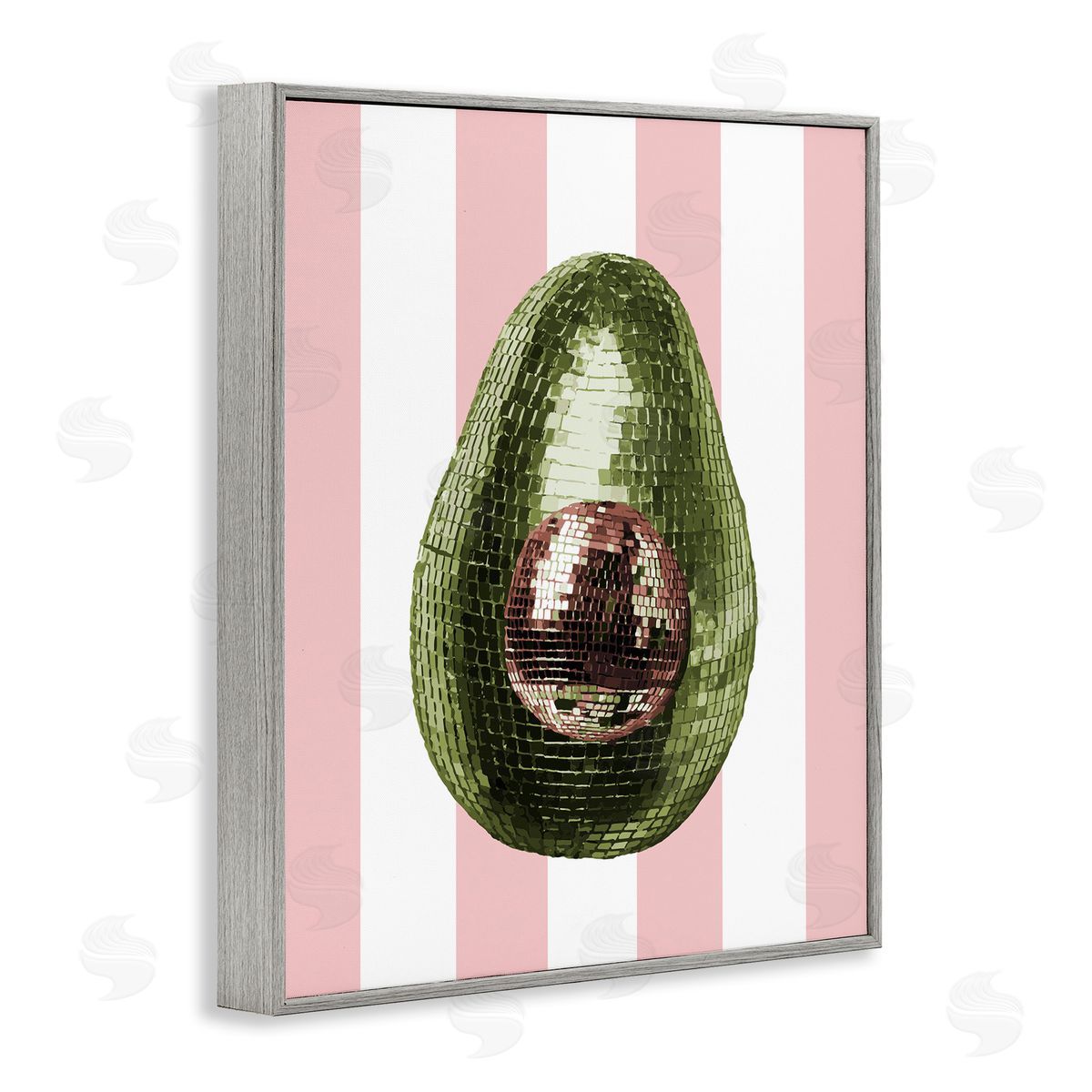 Disco Avocado on Pink Grey Frame Print Wall Art, Home Decor by Stupell Studio