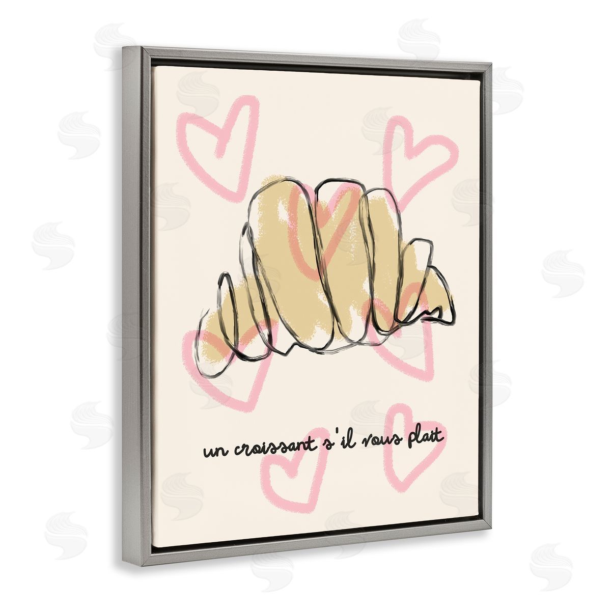 Chic Croissant with Hearts Grey Floating Frame Canvas Wall Art, Home Decor by Stupell Studio