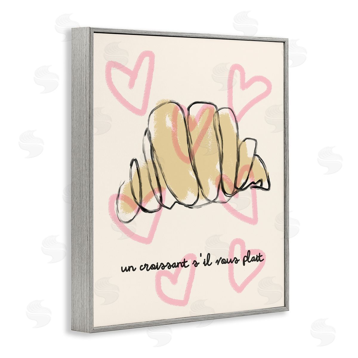 Chic Croissant with Hearts Grey Frame Print Wall Art, Home Decor by Stupell Studio