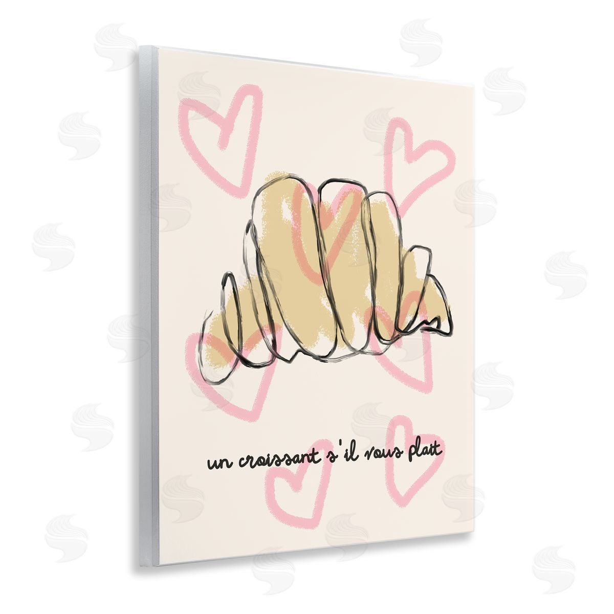 Chic Croissant with Hearts Wood Plaque Wall Art, Home Decor by Stupell Studio