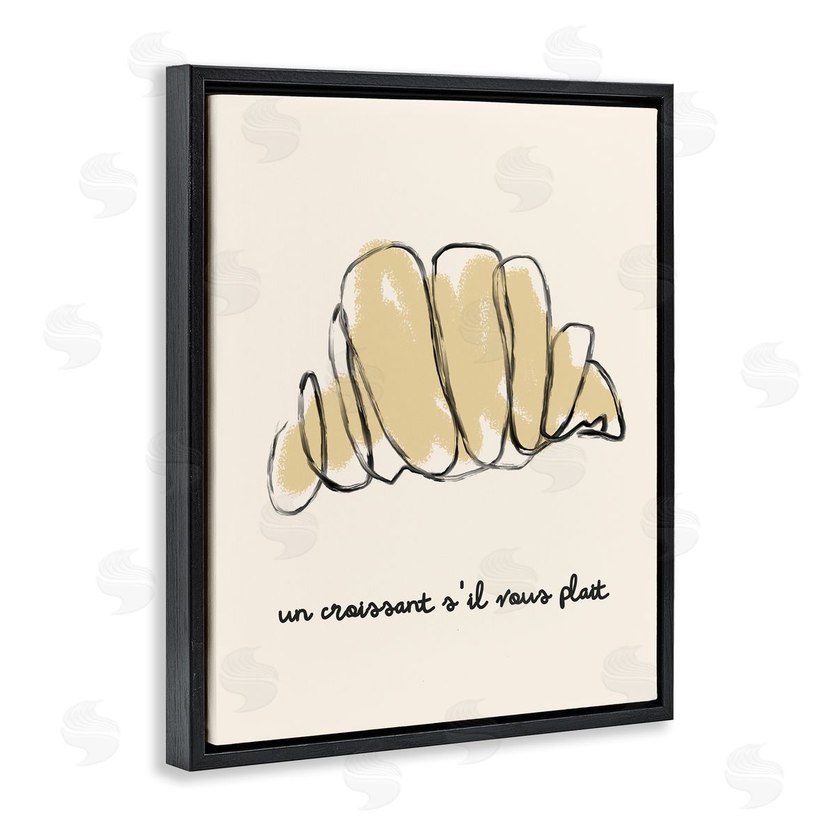 Modern French Phrase Croissant Black Floating Frame Canvas Wall Art, Home Decor by Stupell Studio