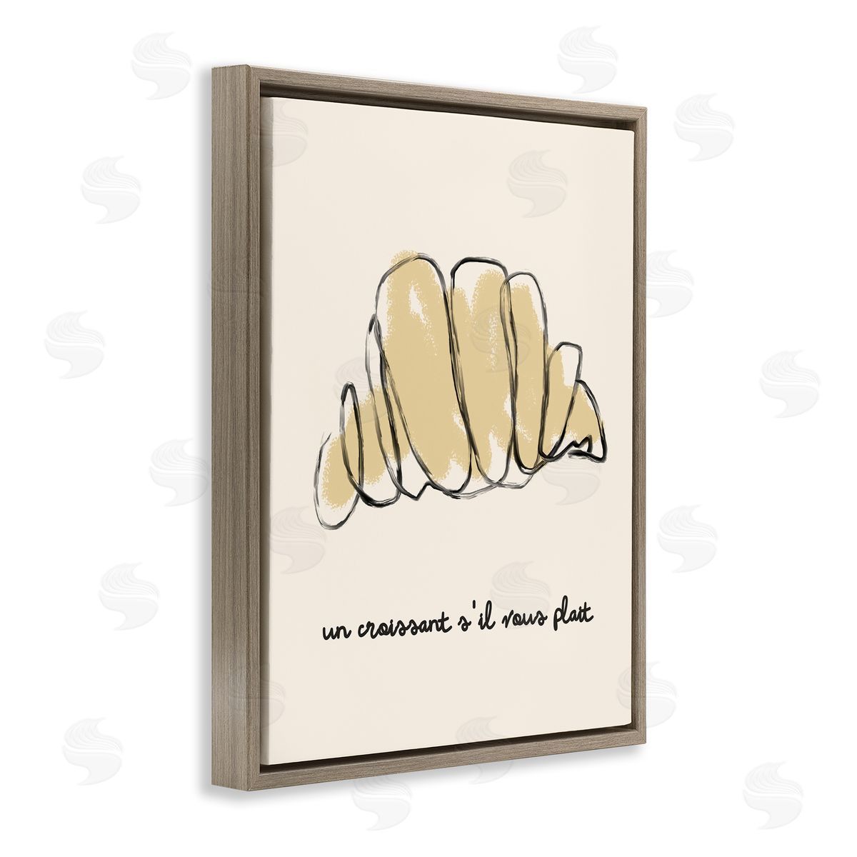 Modern French Phrase Croissant Brown Floating Frame Canvas Wall Art, Home Decor by Stupell Studio