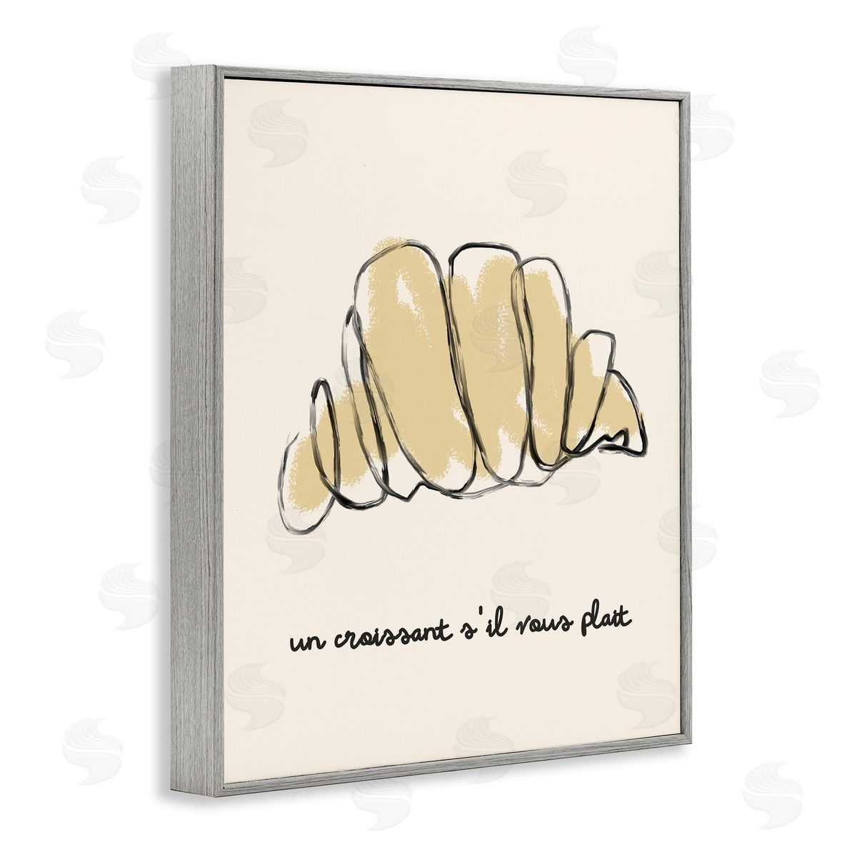 Modern French Phrase Croissant Grey Frame Print Wall Art, Home Decor by Stupell Studio