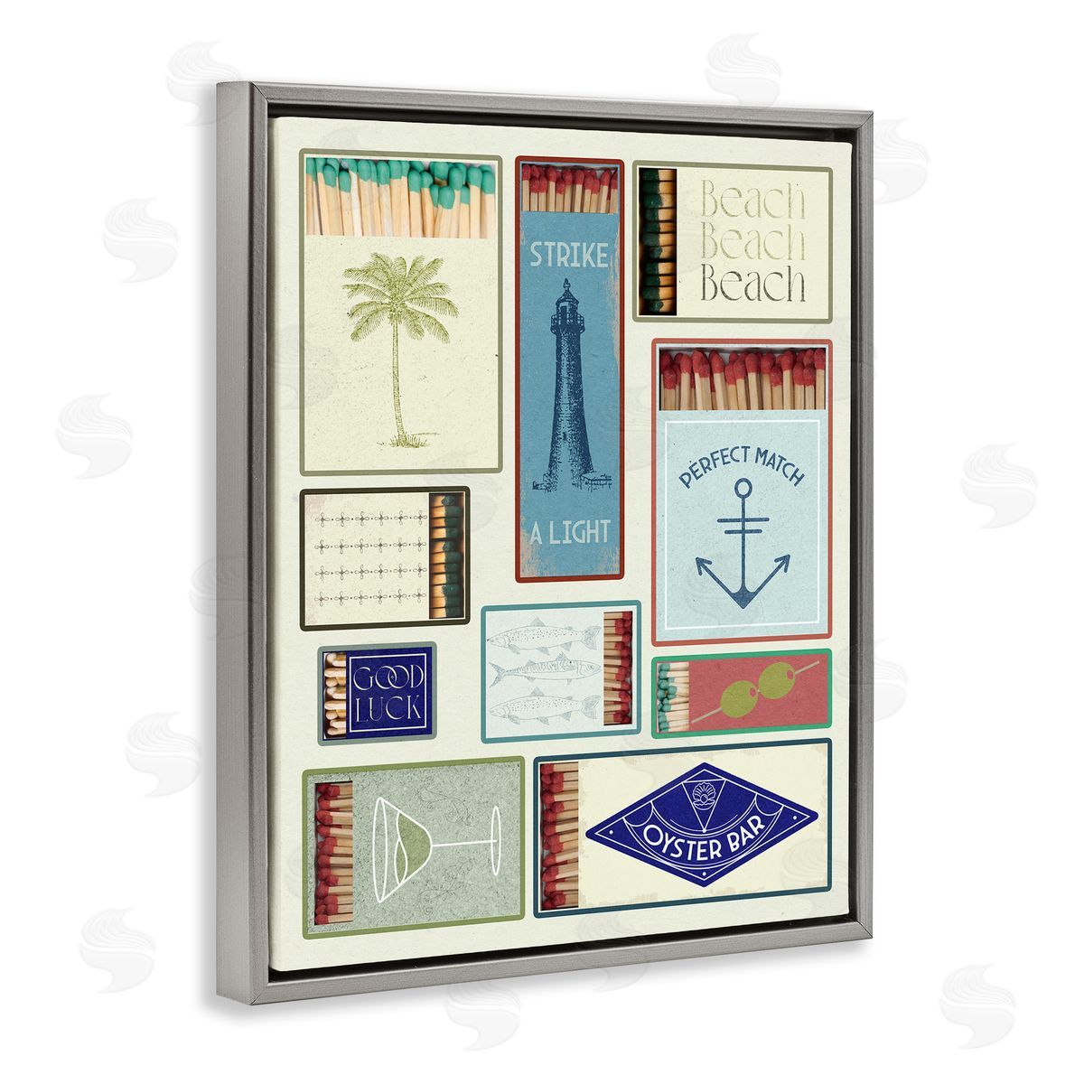 Nautical Theme Matchboxes Grey Floating Frame Canvas Wall Art, Home Decor by Stupell Studio