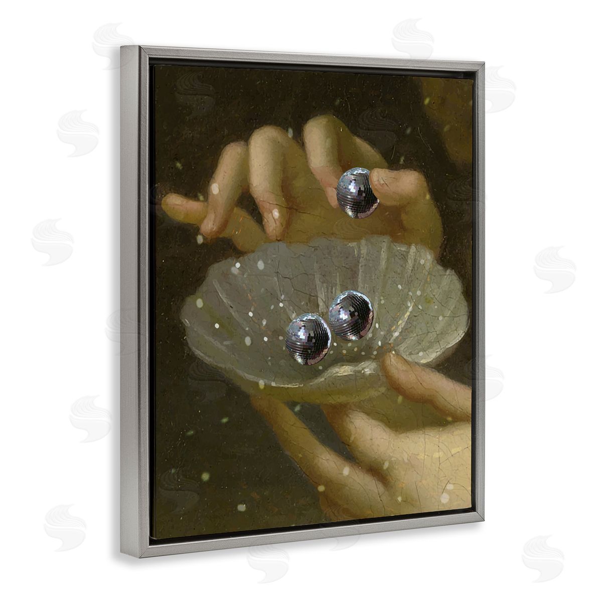 Classic Disco Clam Pearls Grey Floating Frame Canvas Wall Art, Home Decor by Stupell Studio