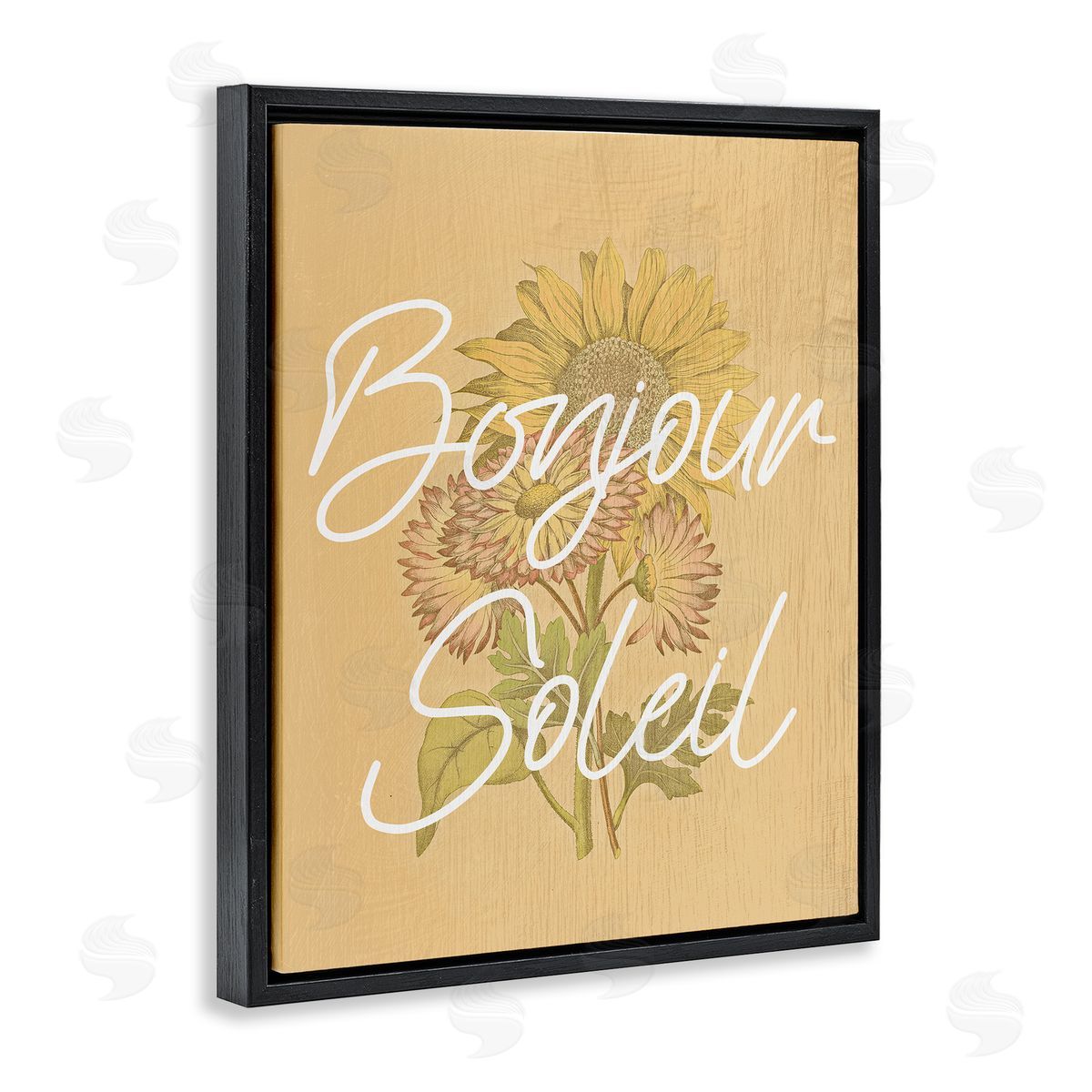 Hello Sunshine French Phrase Black Floating Frame Canvas Wall Art, Home Decor by Stupell Studio