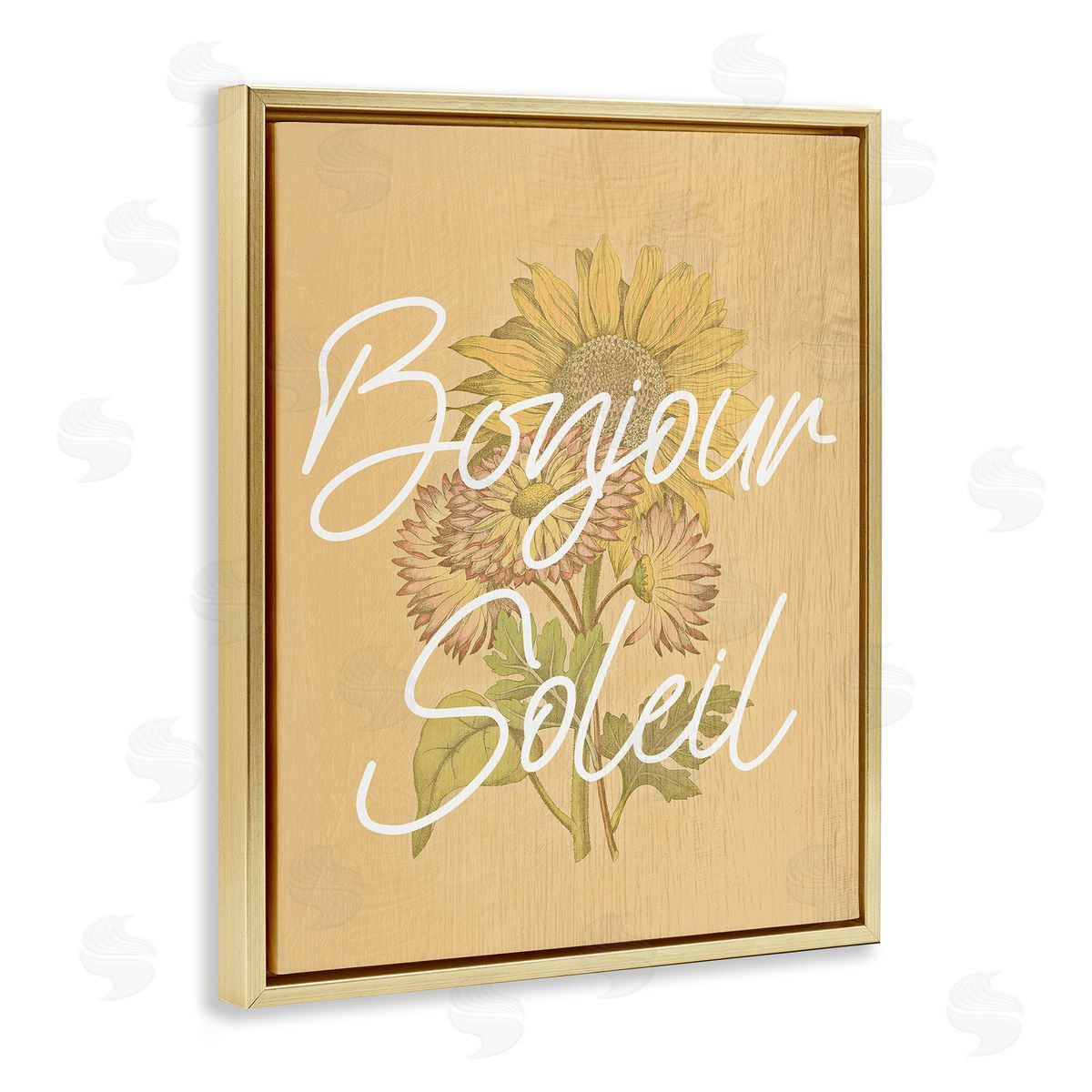 Hello Sunshine French Phrase Gold Floating Frame Canvas Wall Art, Home Decor by Stupell Studio
