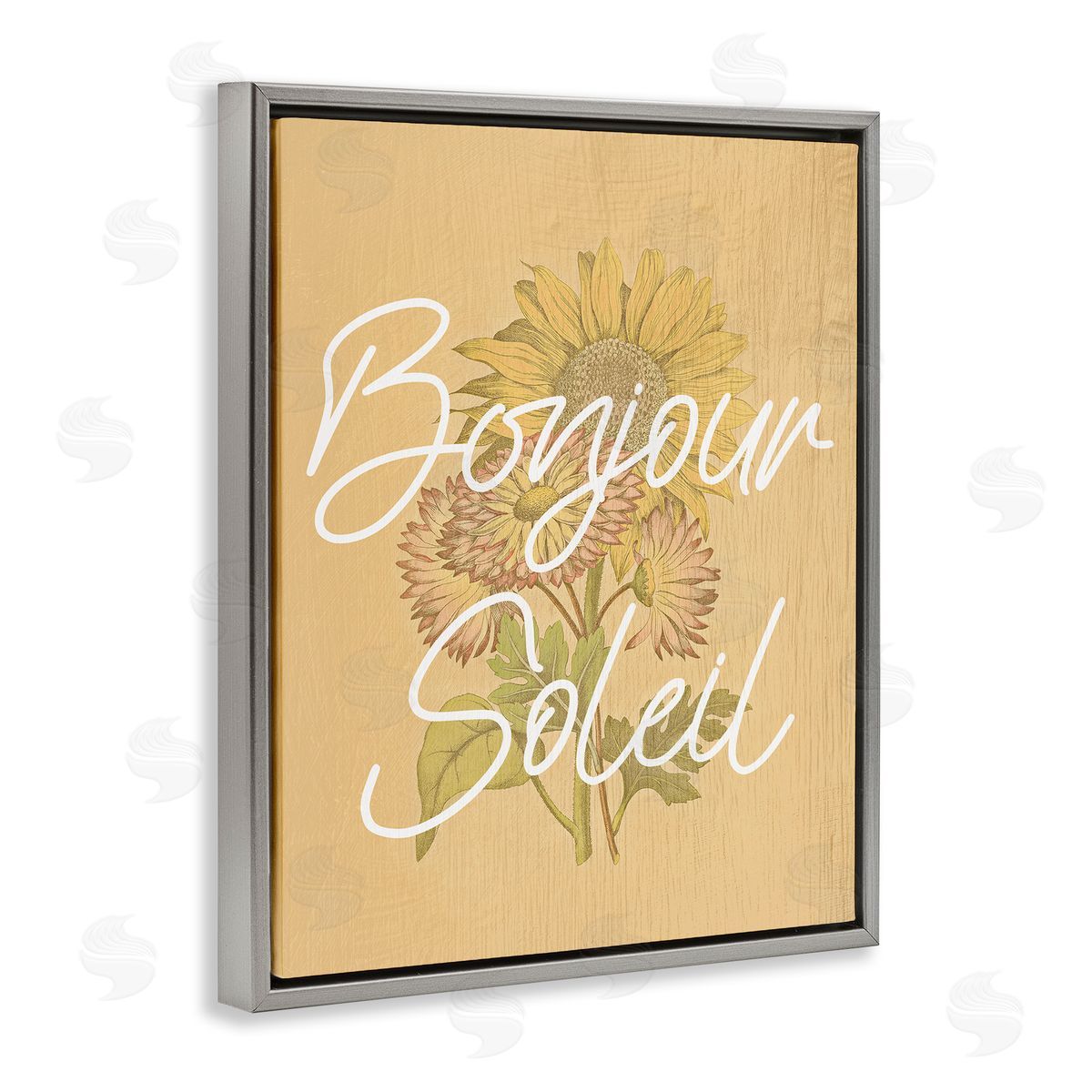Hello Sunshine French Phrase Grey Floating Frame Canvas Wall Art, Home Decor by Stupell Studio