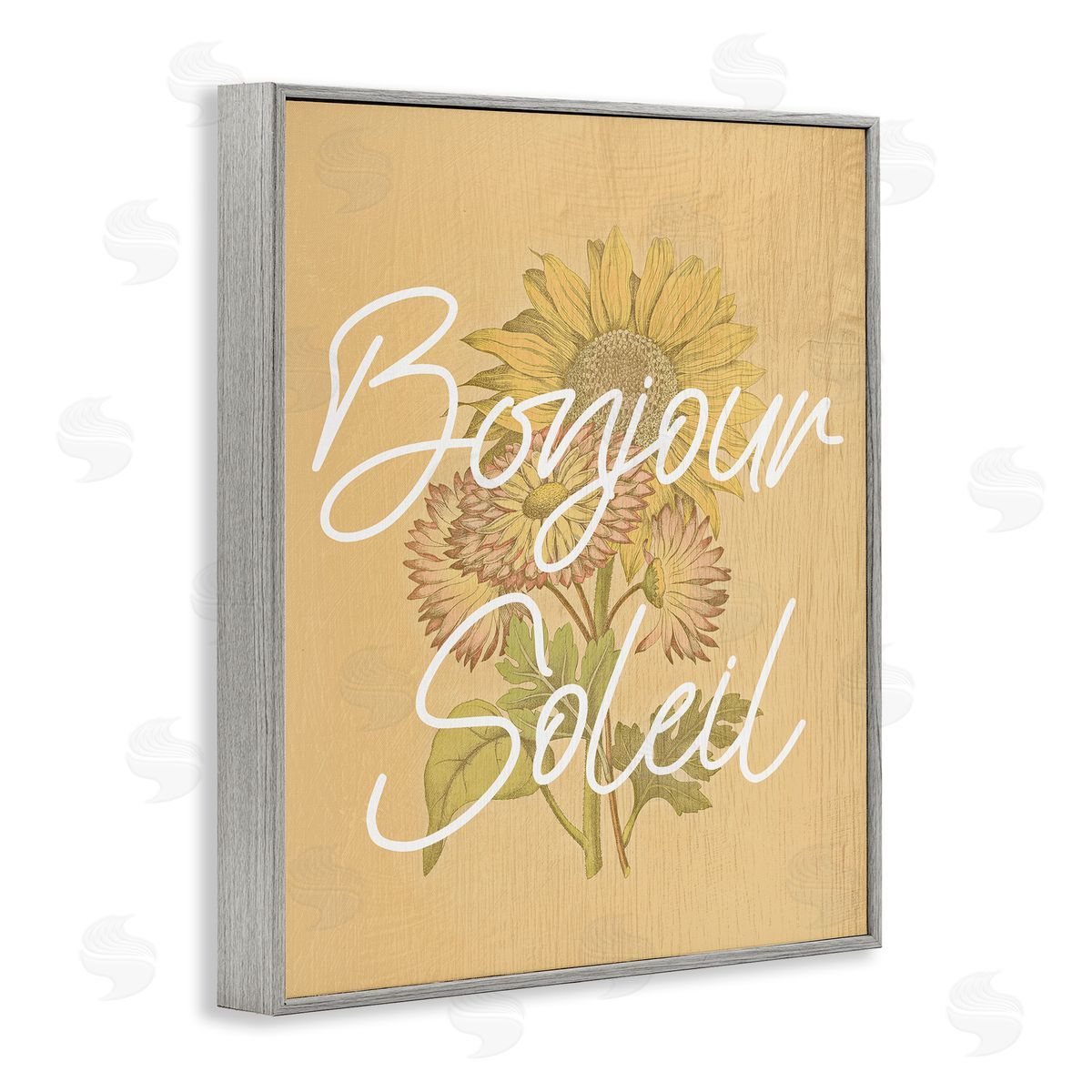 Hello Sunshine French Phrase Grey Frame Print Wall Art, Home Decor by Stupell Studio