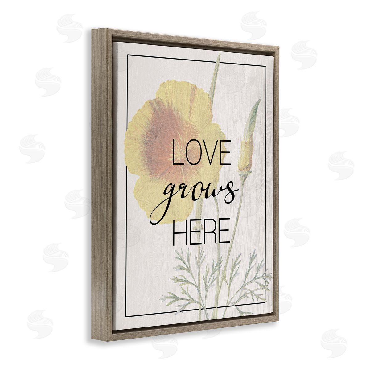 Vintage Love Grows Here Brown Floating Frame Canvas Wall Art, Home Decor by Stupell Studio