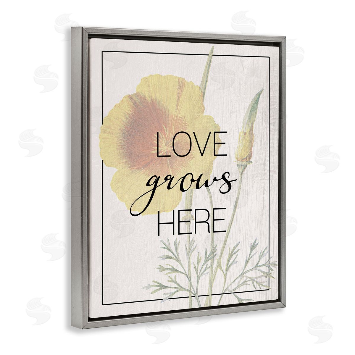 Vintage Love Grows Here Grey Floating Frame Canvas Wall Art, Home Decor by Stupell Studio