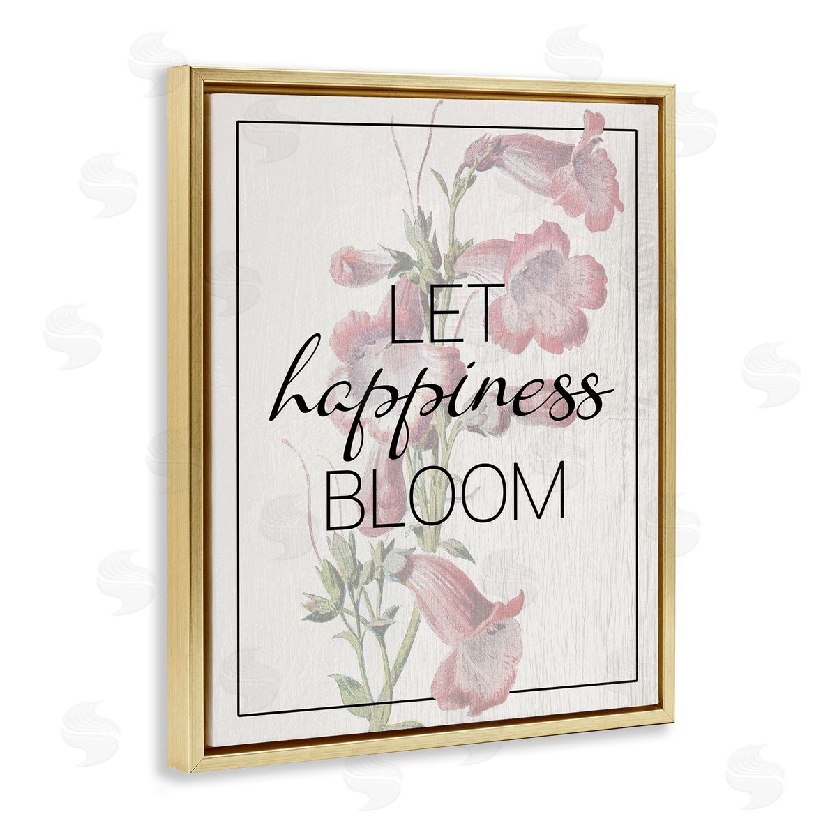 Vintage Let Happiness Bloom Gold Floating Frame Canvas Wall Art, Home Decor by Stupell Studio