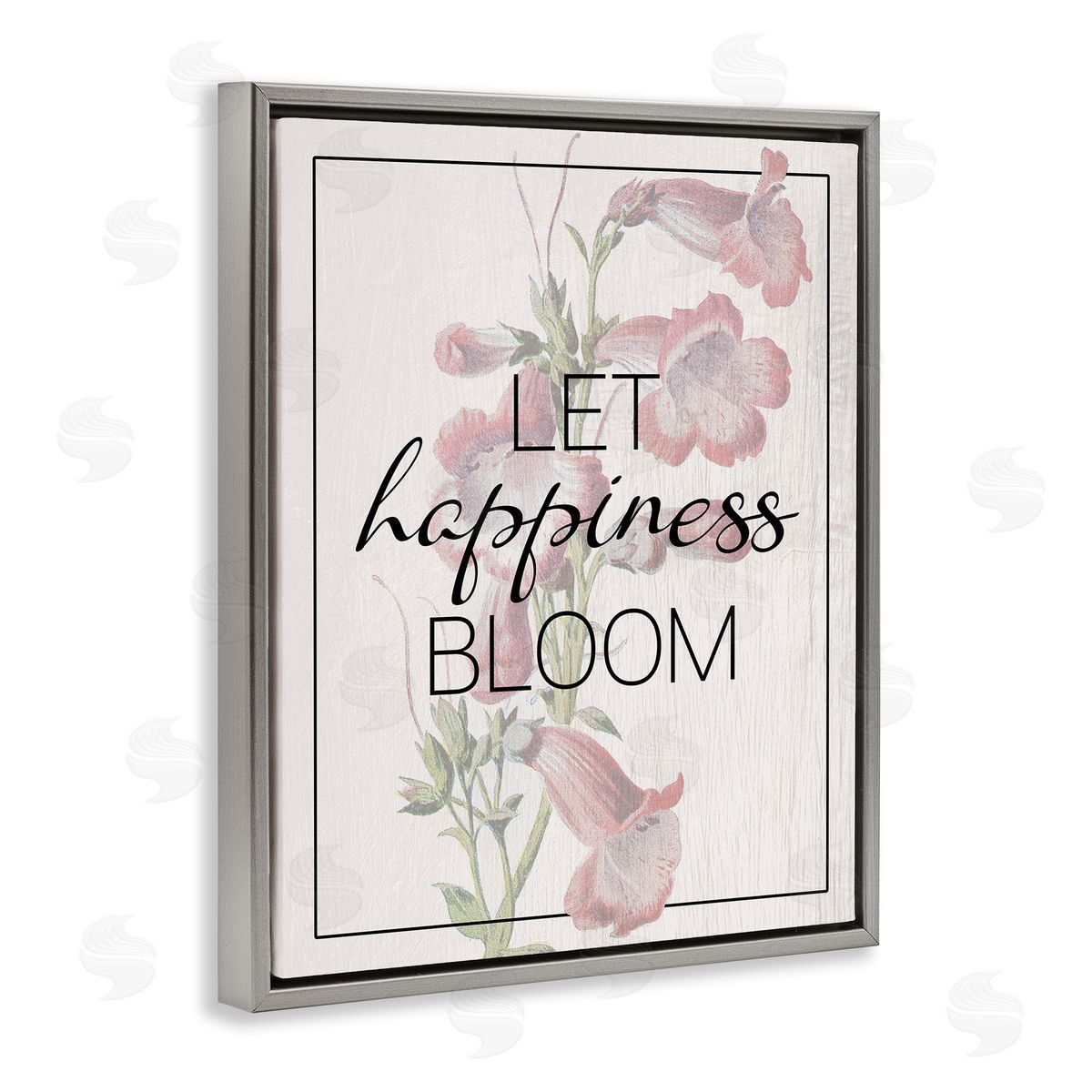 Vintage Let Happiness Bloom Grey Floating Frame Canvas Wall Art, Home Decor by Stupell Studio