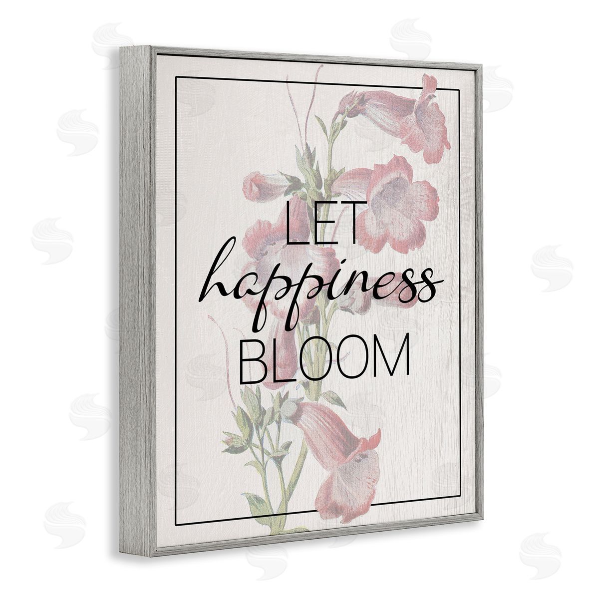 Vintage Let Happiness Bloom Grey Frame Print Wall Art, Home Decor by Stupell Studio