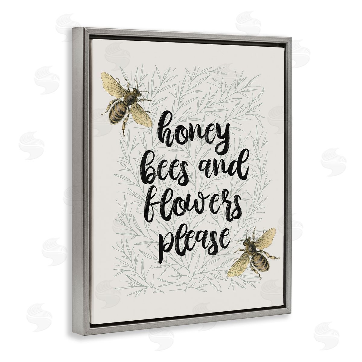 Honey Bees & Flowers Please Grey Floating Frame Canvas Wall Art, Home Decor by Stupell Studio