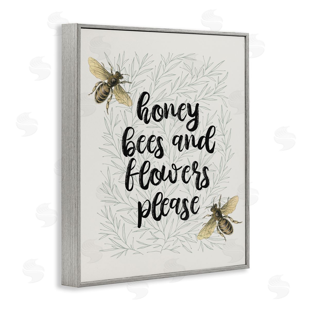 Honey Bees & Flowers Please Grey Frame Print Wall Art, Home Decor by Stupell Studio